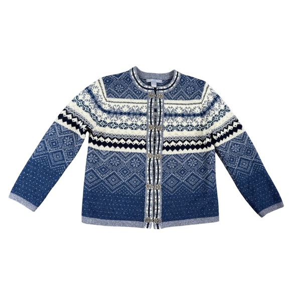 Carroll Reed Womens Wool Fair Isle Nordic Cardigan Sweater...